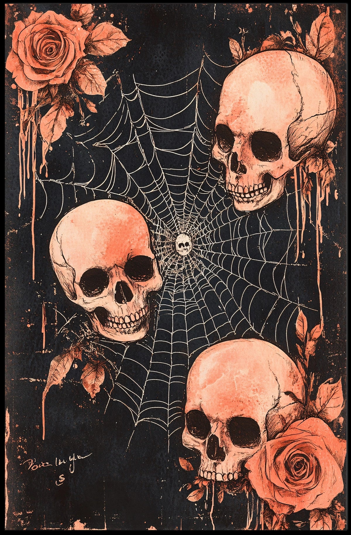Dark Gothic Skulls and Roses Artistic Poster