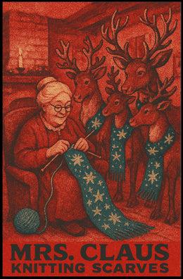 Mrs. Claus Knitting Scarves Poster