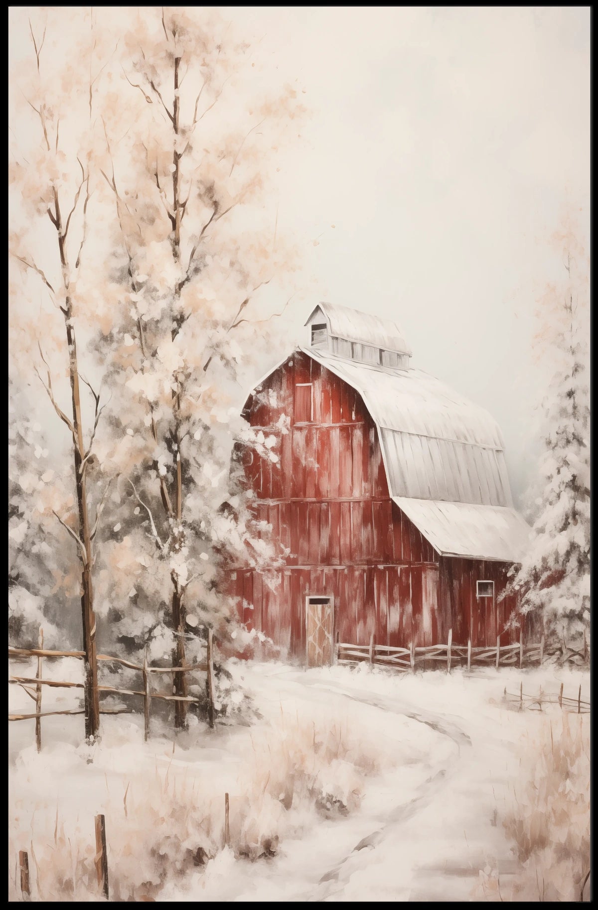 Winter Barn Scene Poster