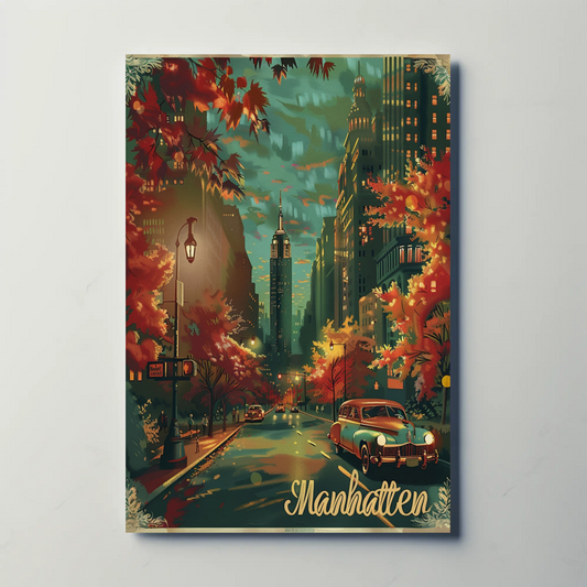 Manhattan Autumn Empire State Travel Poster