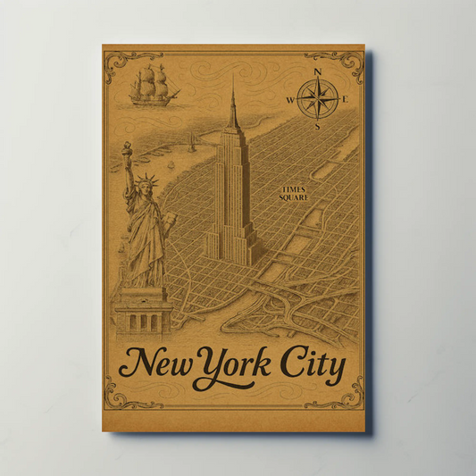 New York City Empire State Building Times Square Map Travel Poster