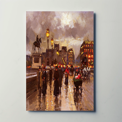 Paris Evening Streetlights Market Vintage Travel Poster