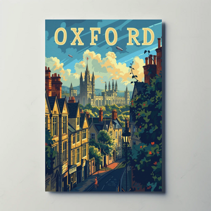 Oxford England University Spires Rooftops Travel Poster