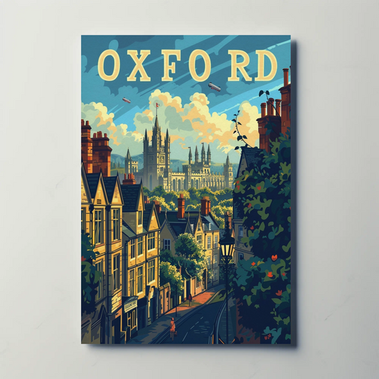 Oxford England University Spires Rooftops Travel Poster