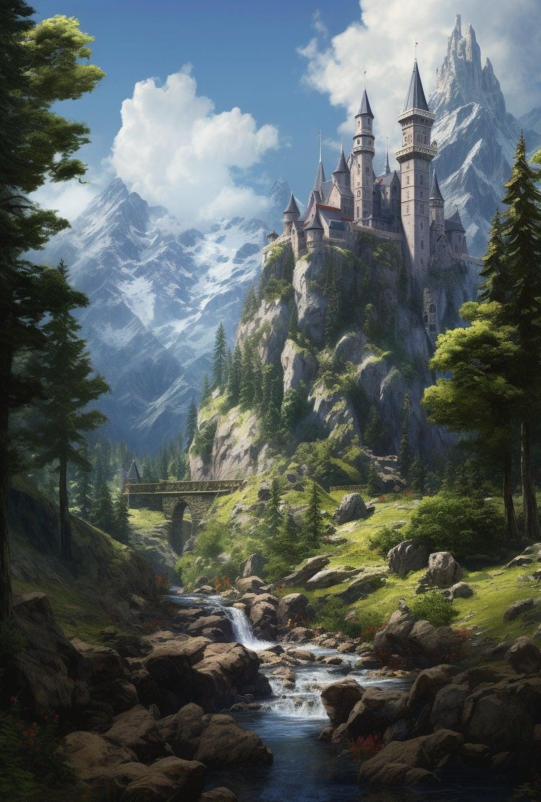 Enchanting Castle Landscape Fantasy Art Print - Artistic Poster