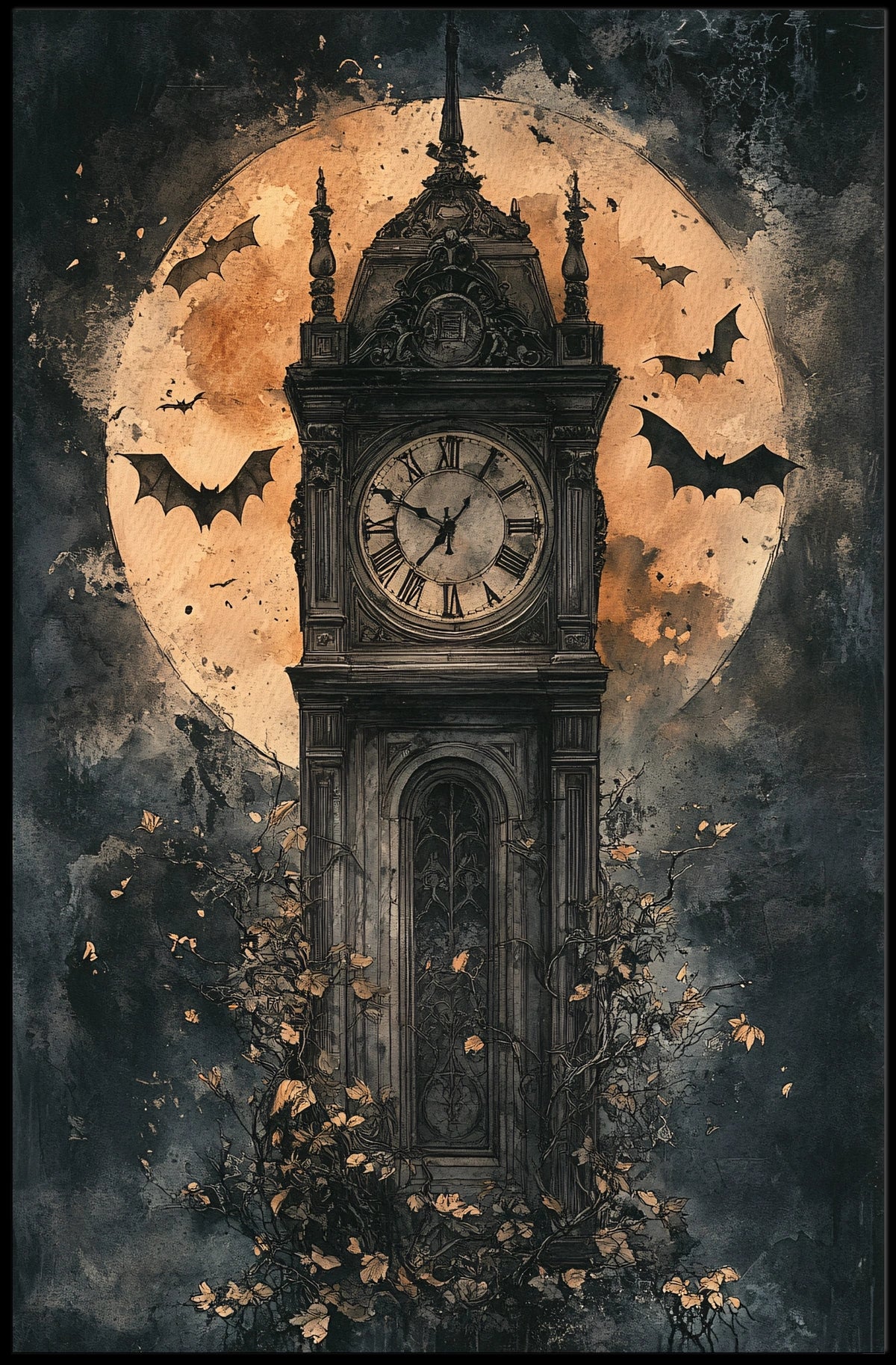The poster features a tall, Gothic-style clock tower standing prominently at the center. Travel Poster