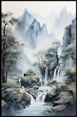 Tranquil East Asian Landscape Waterfall Scenic Poster