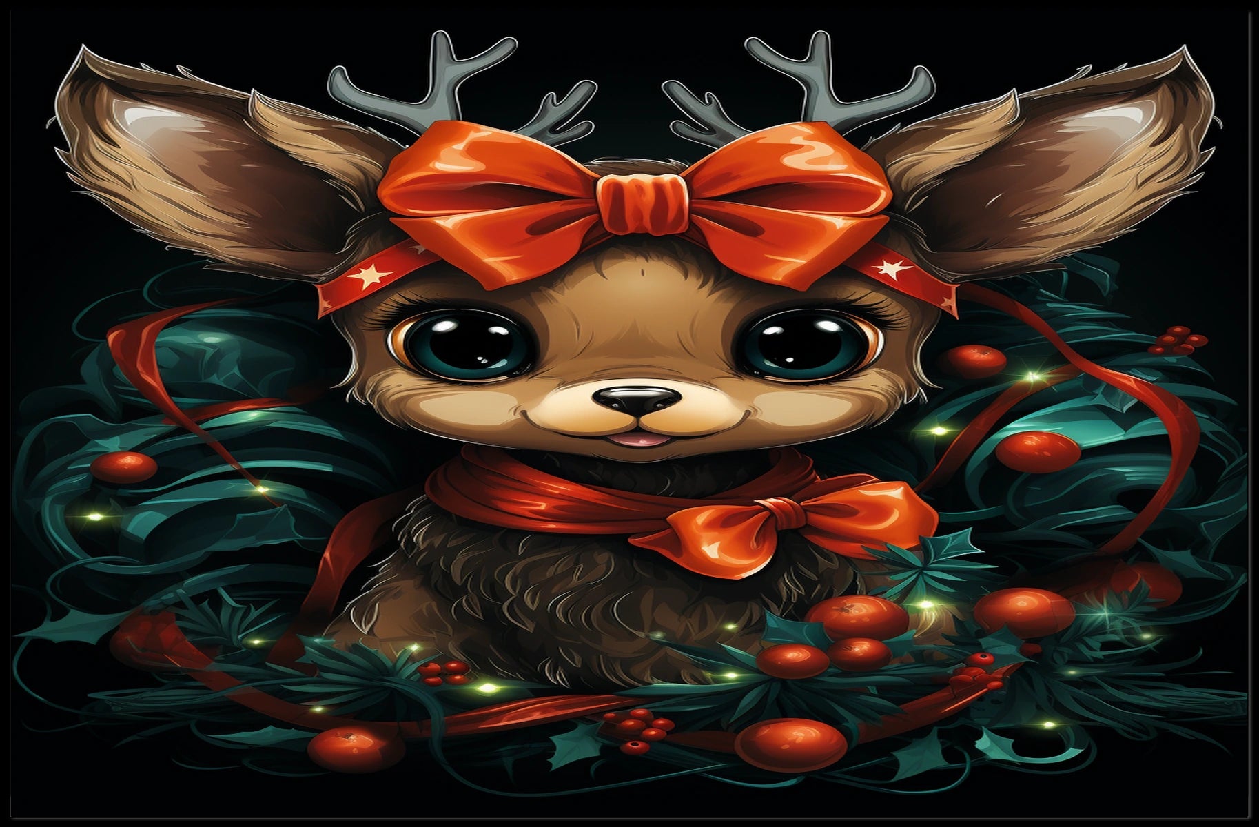 Festive Reindeer Illustration Poster