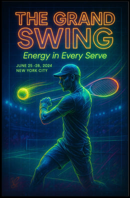 The Grand Swing Neon Tennis Event Poster Retro Wall Art