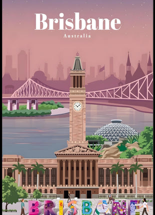 Brisbane Landmarks Illustration Travel Poster