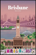 Brisbane Landmarks Illustration Travel Poster