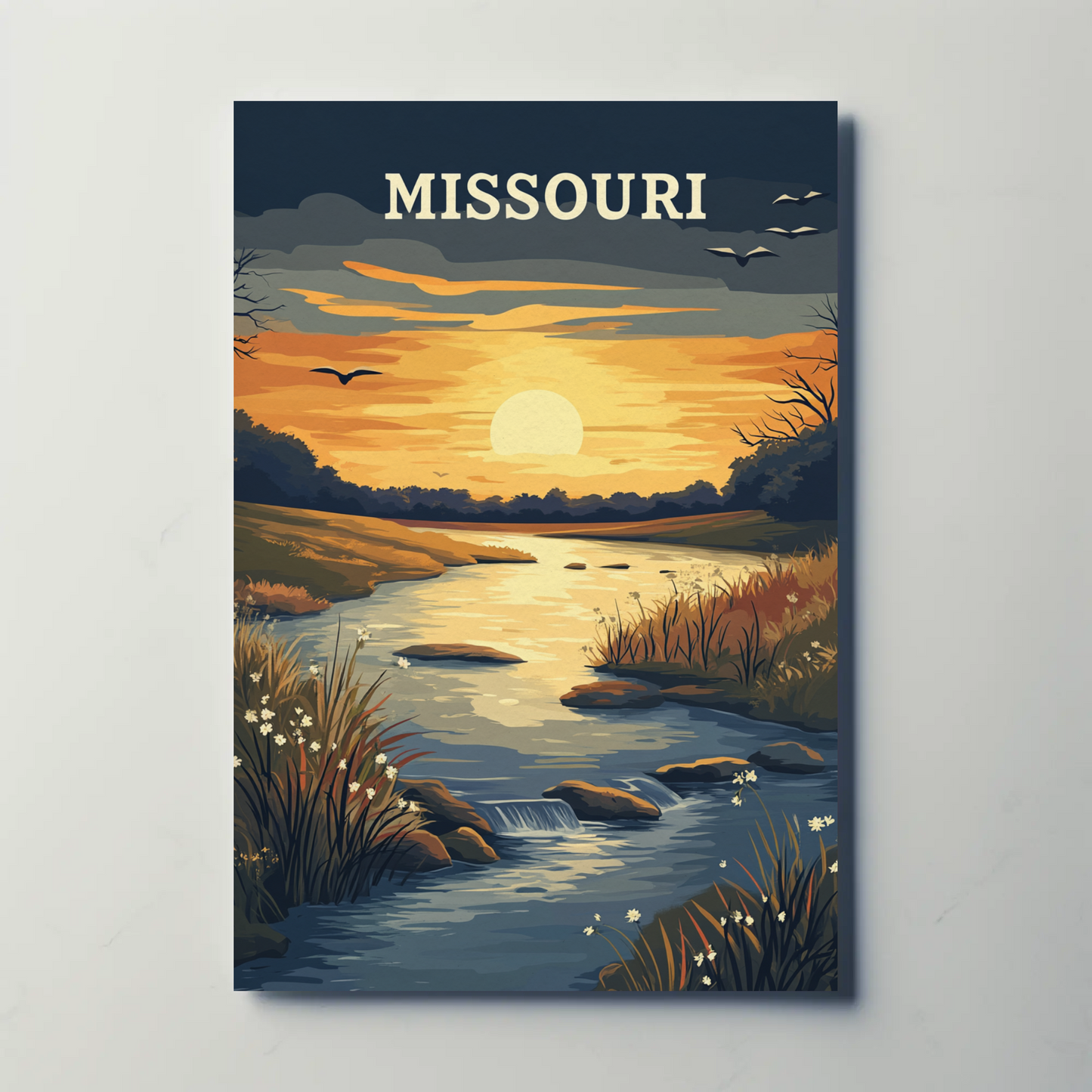 Missouri River Sunset Vintage Poster