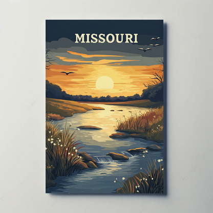 Missouri River Sunset Vintage Poster