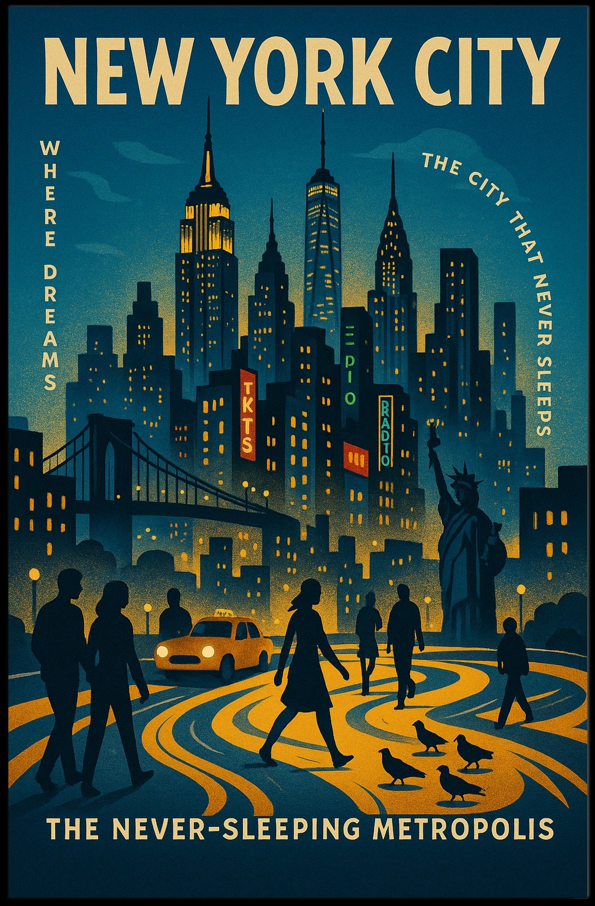 New York City Travel Landscape Poster Retro Wall Art