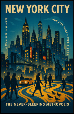 New York City Travel Landscape Poster Retro Wall Art