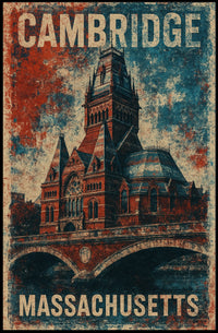 Cambridge Massachusetts Vintage Travel Decor Poster