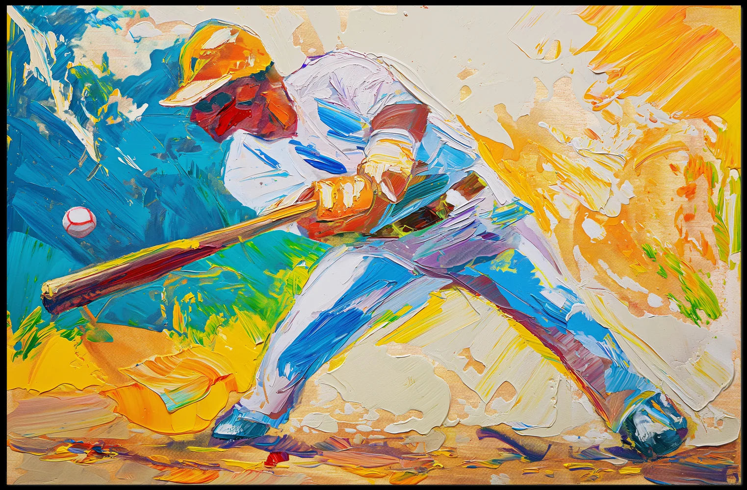 Dynamic Baseball Swing: Vibrant Abstract Sports Art Poster