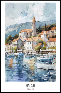 Picturesque Coastal Town in Hvar Travel Poster PosterGoat