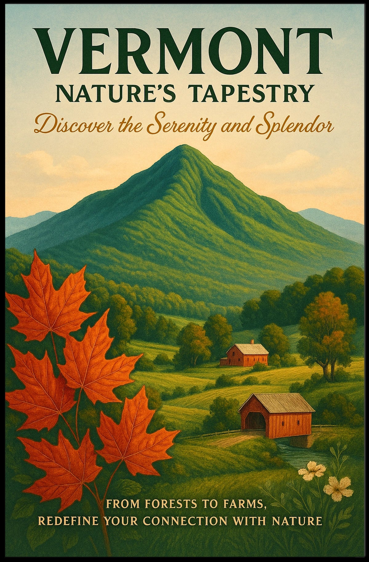 Vermont Nature Landscape Mountains Forests Poster