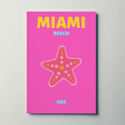 Miami Beach Starfish Pink Retro Travel Poster