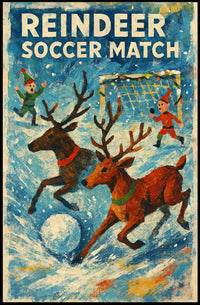 Reindeer Soccer Match Festive Holiday Poster Art