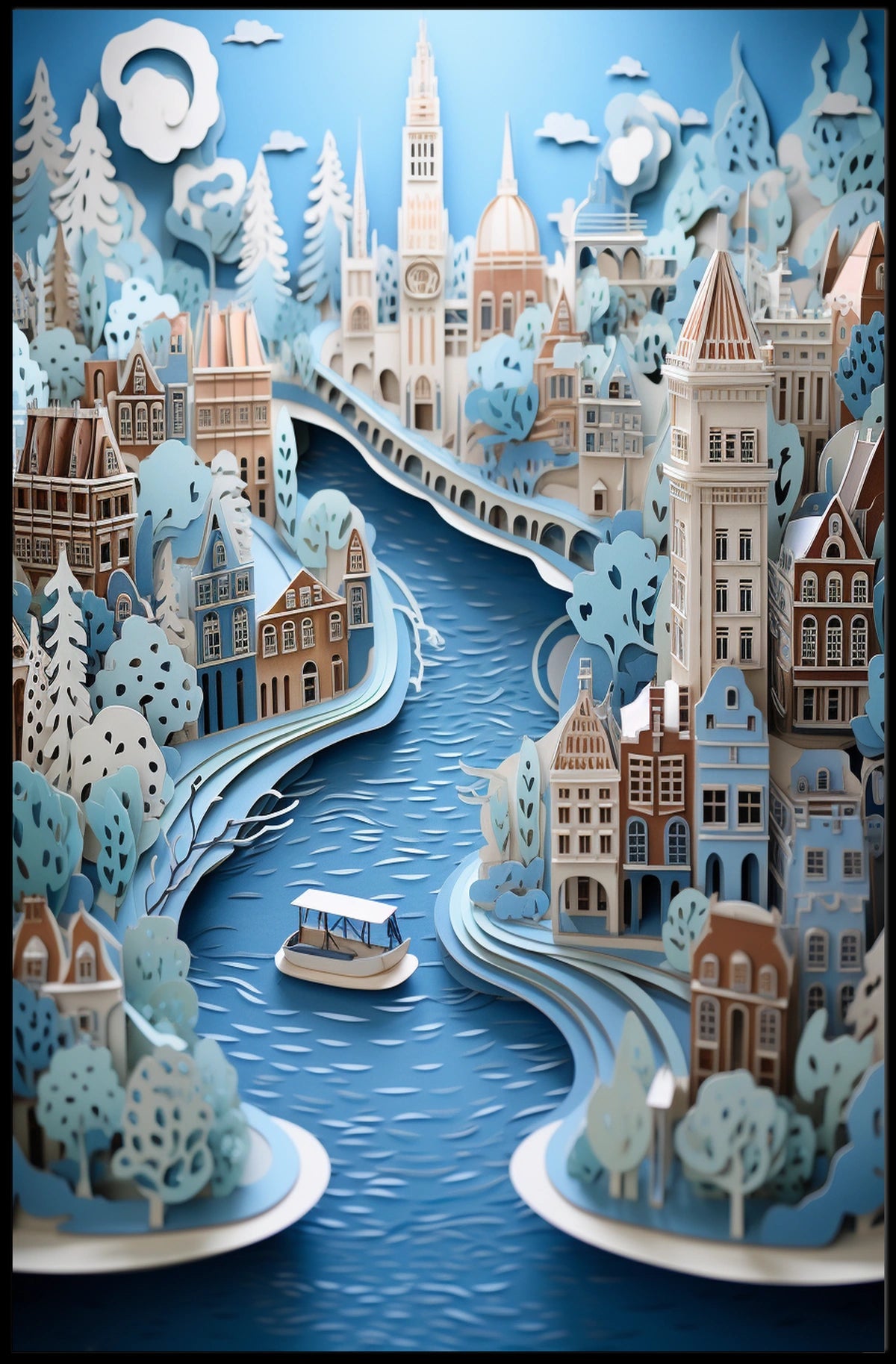 Whimsical European Cityscape Illustration Urban or Cityscape Poster