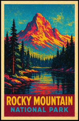 Rocky Mountain Sunrise Vintage Travel Retro Mid Century Scenic Landscape Collector Poster