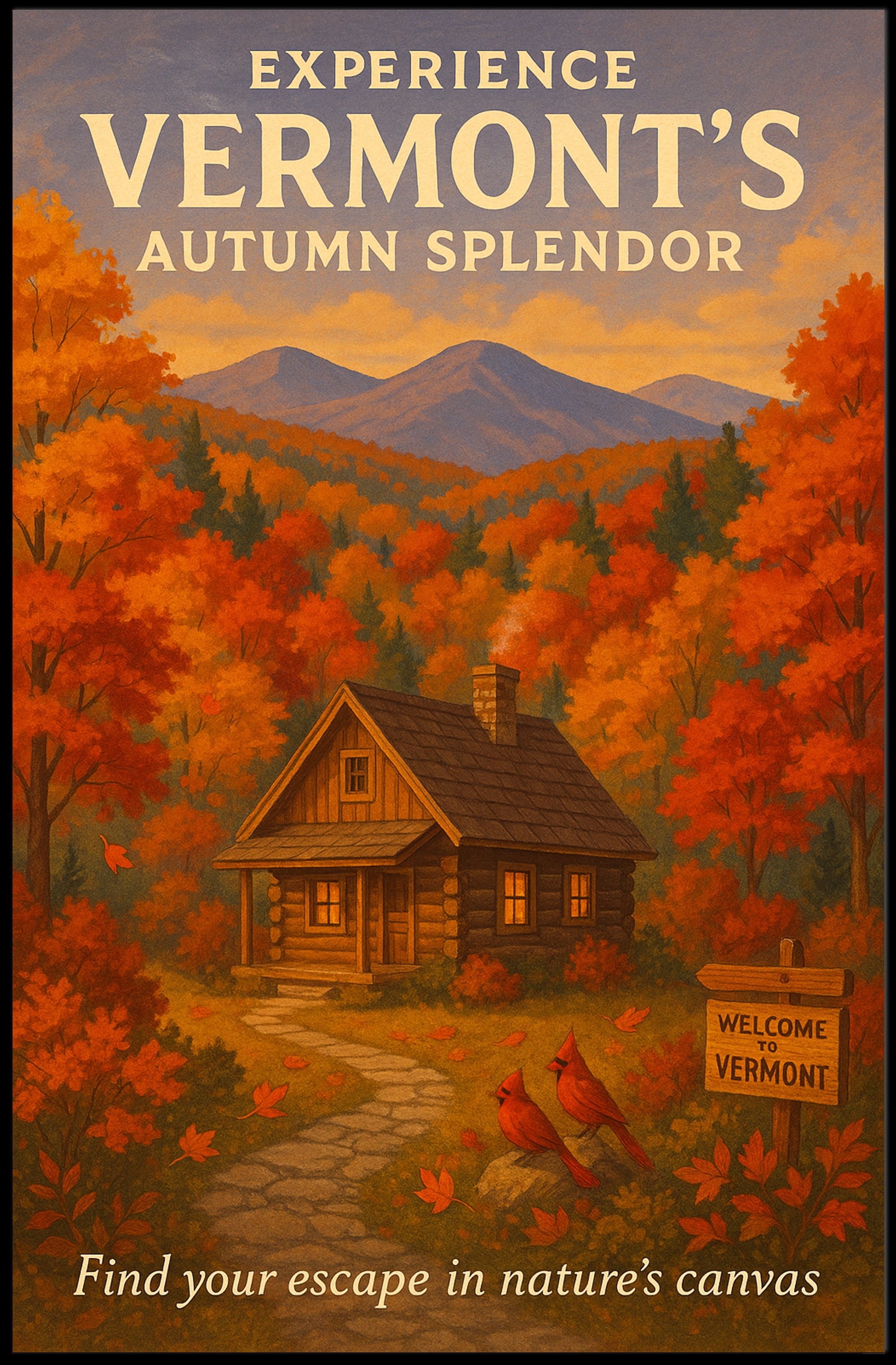 Vermont Autumn Scene Vintage Travel Poster