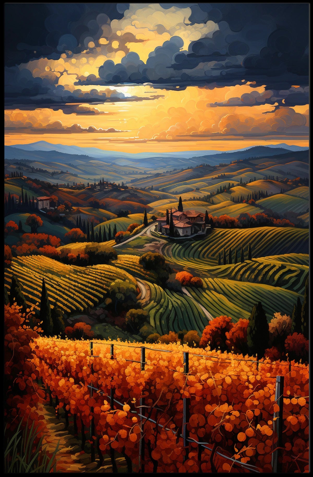 Vibrant Tuscan Countryside Landscape Artistic Poster