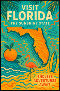 Florida Travel Poster Vintage Sunshine State Print
