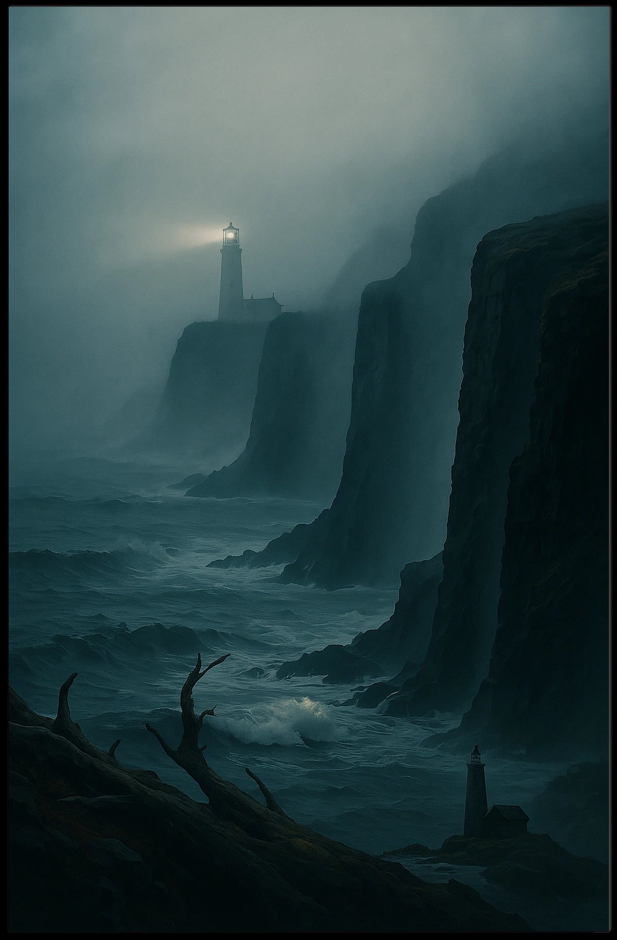 Dramatic Coastal Scene Night Seascape Artistic Poster
