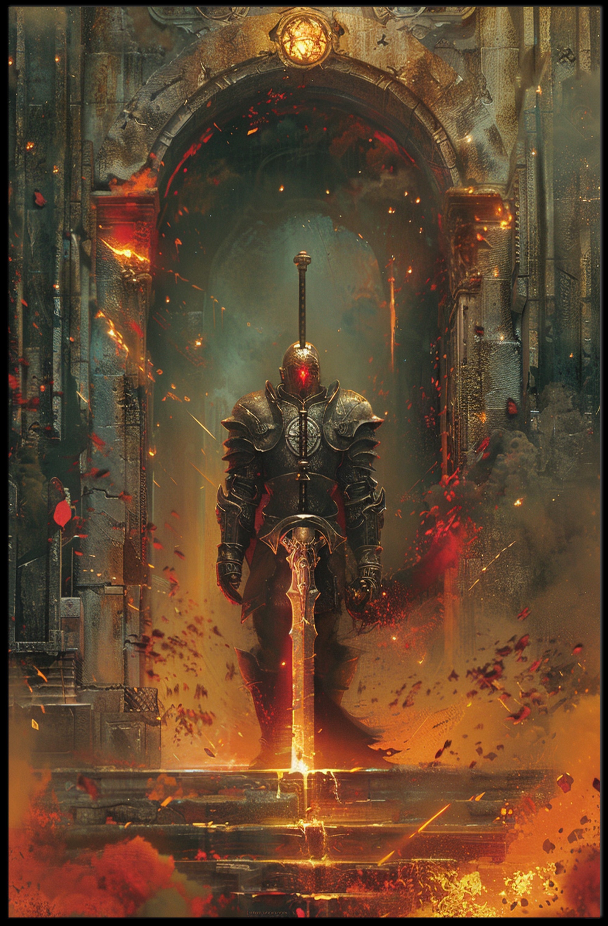Epic Knight at Ruins in Fantasy or Mythology Poster PosterGoat