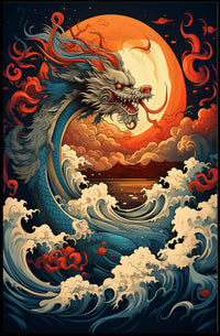 The Majestic Dragon And The Fiery Moon Poster
