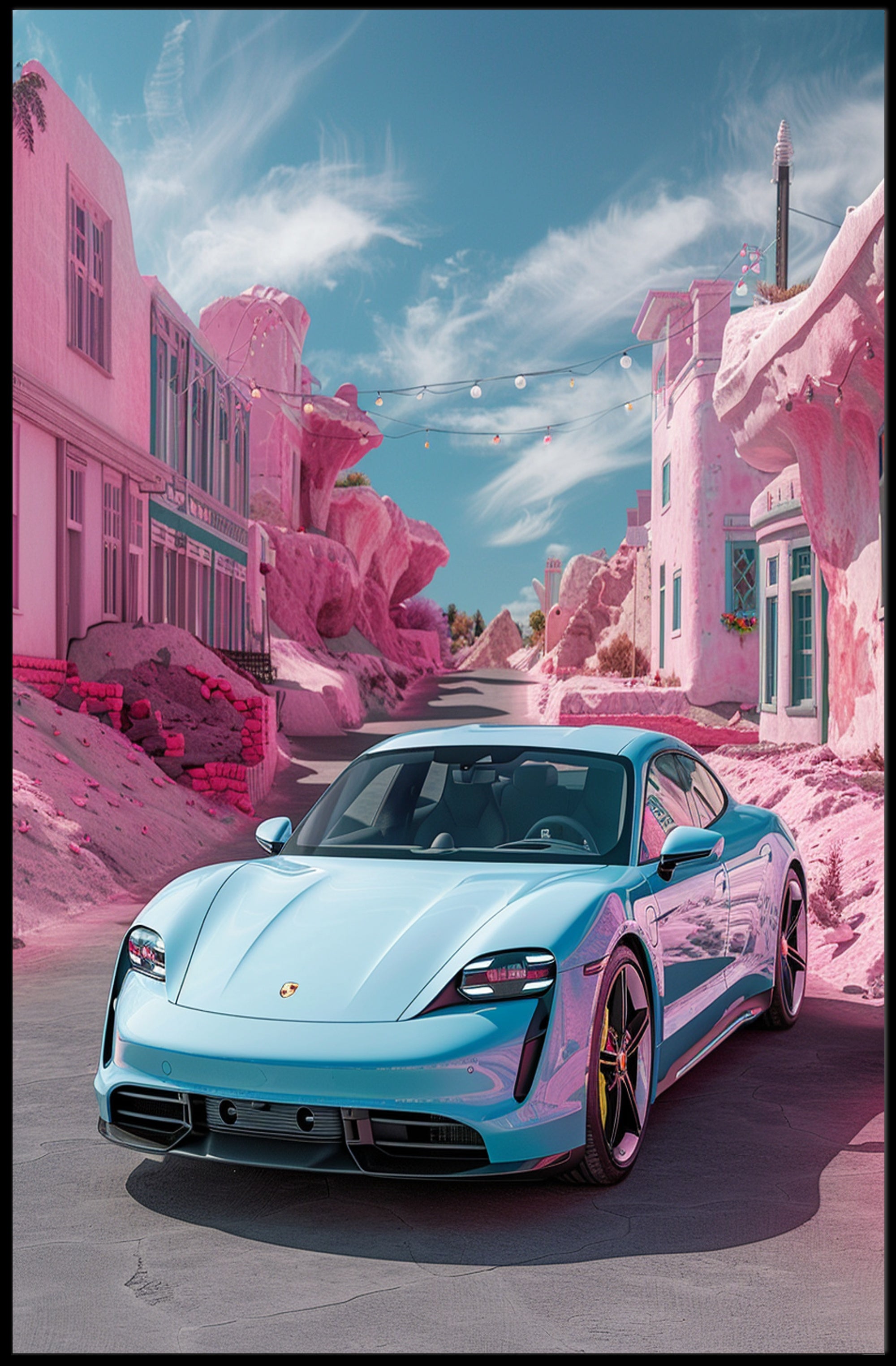 Futuristic Drive in a Surreal Landscape Poster PosterGoat