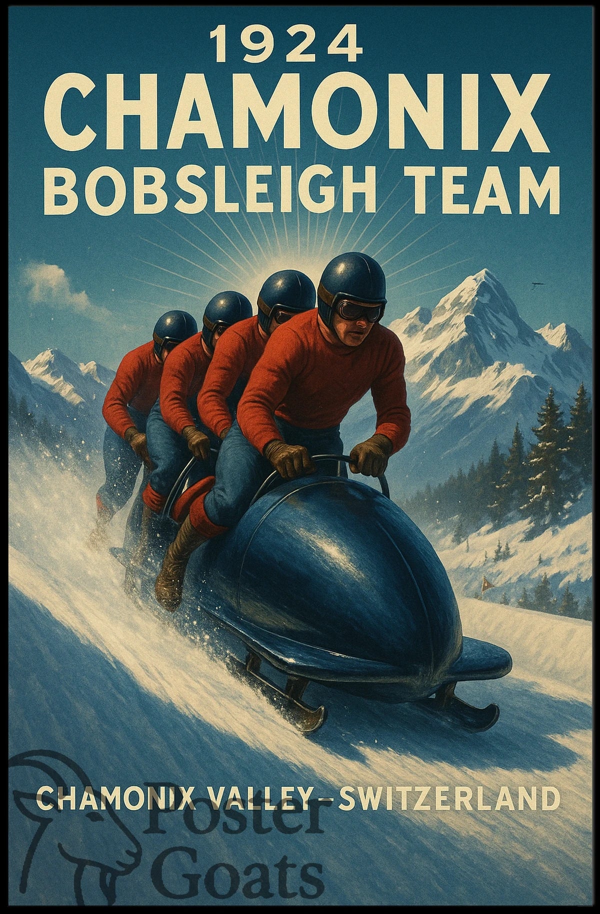 1924 Chamonix Bobsleigh Team Vintage Sports Poster