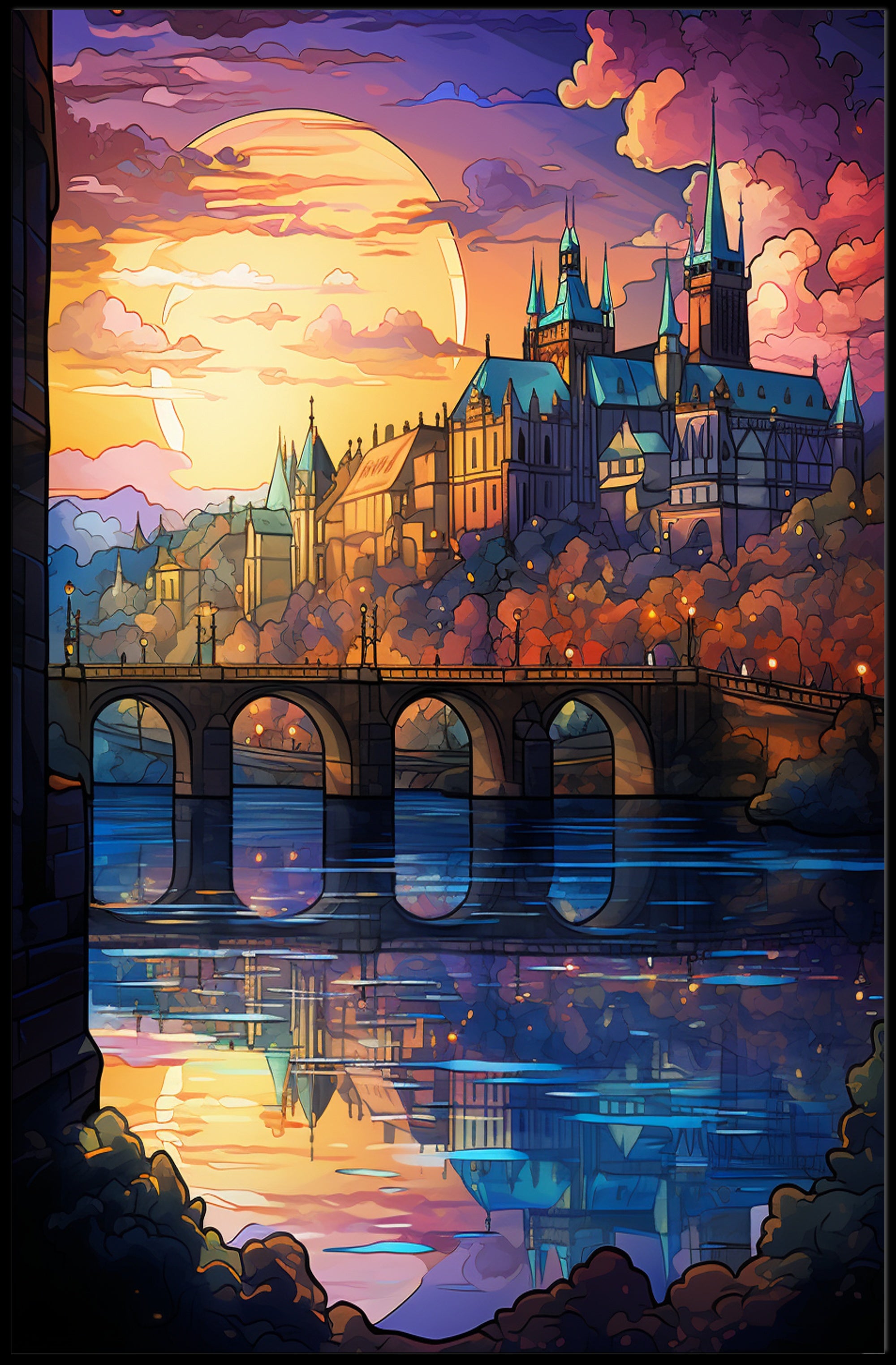 Enchanted Castle At Sunset Poster