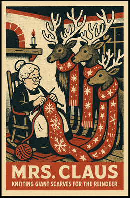 Mrs. Claus Knitting Scarves Poster