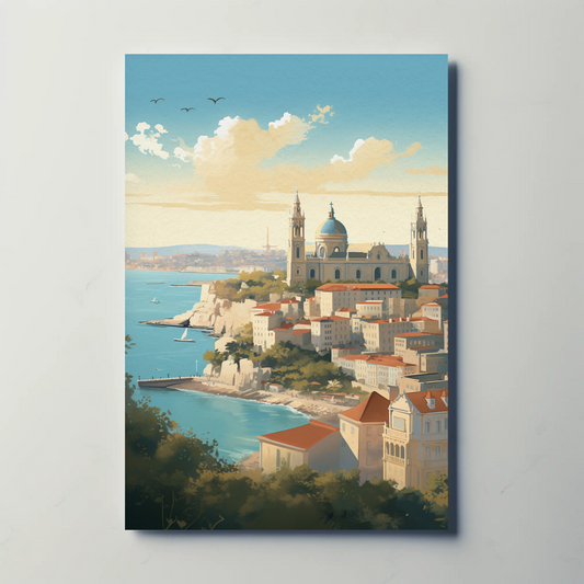 Marseille France Coastal Cathedral View Travel Poster