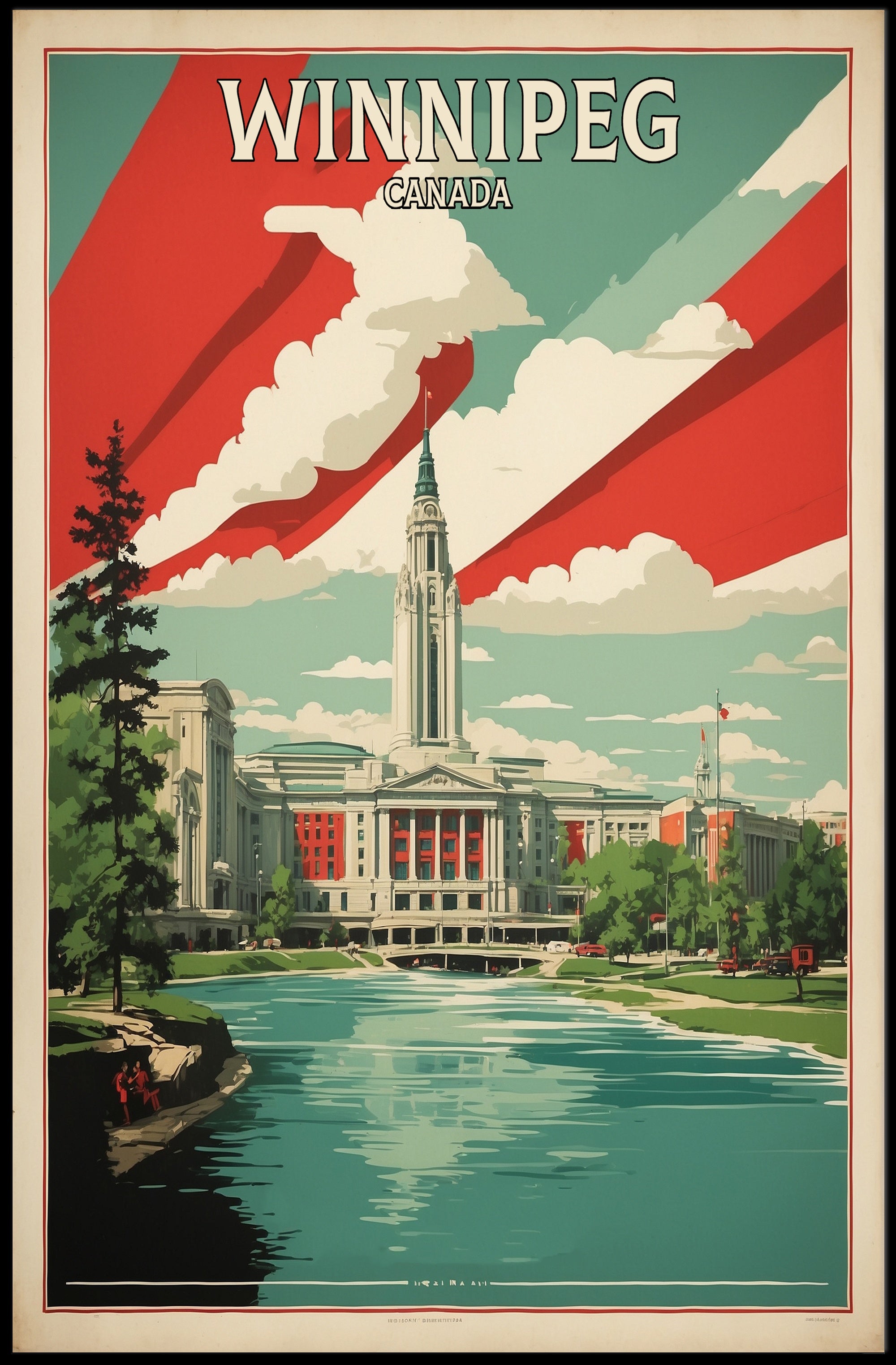Winnipeg Architectural Scene Vintage Urban Cityscape Poster