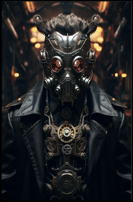 Steampunk Cyborg in Dystopian World Futuristic Sci-Fi Poster