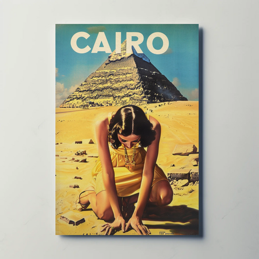 Cairo Pyramid Woman Desert Vintage Egypt Travel Poster