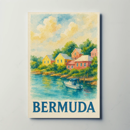 Bermuda Coastal Village Travel Poster