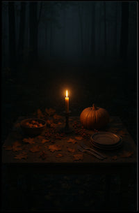 Haunting Autumn Forest Table Scene Artistic Poster