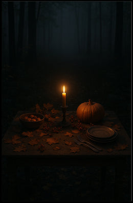 Haunting Autumn Forest Table Scene Artistic Poster