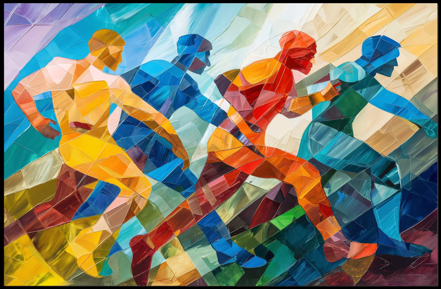 Dynamic Abstract Athletes: Vibrant Geometric Art Poster