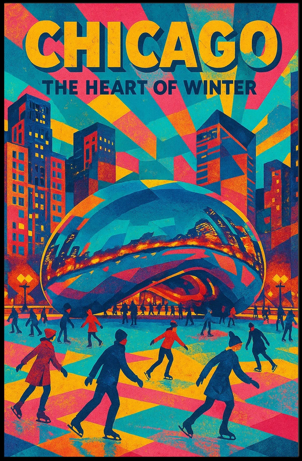 Chicago City Winter Heart Of The City Scene Poster