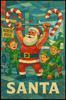 Santa's Festive Workout Vintage Christmas Poster