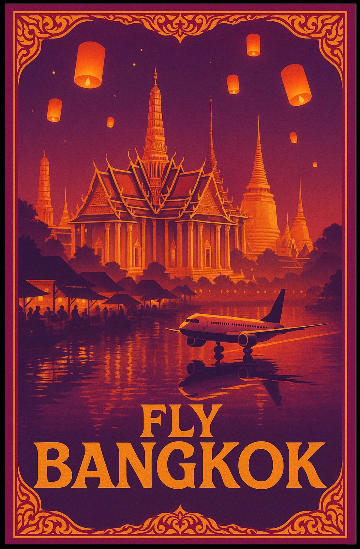Bangkok Evening Glow Vintage Travel Poster