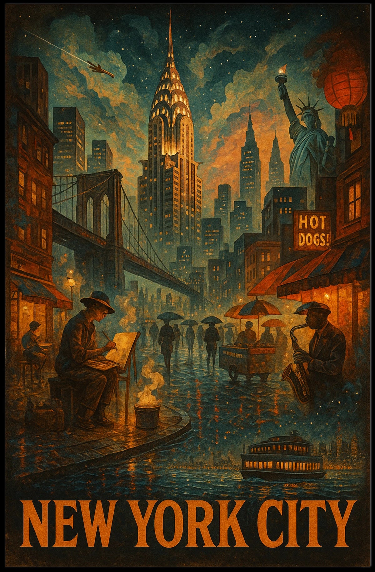 New York City A Nighttime Urban Symphony Poster