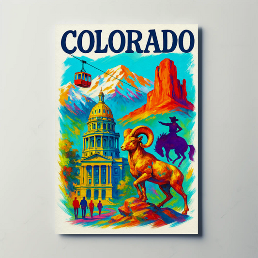 Colorado Mountains Capitol Ram Rider Travel Poster